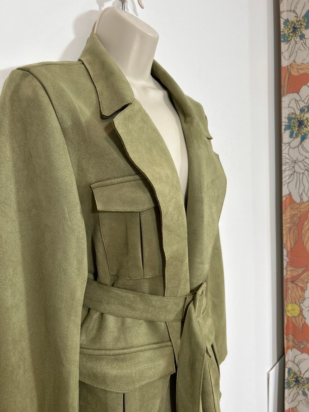 Belted Solitaire Suede Jacket in and Olive Khaki color Size XL